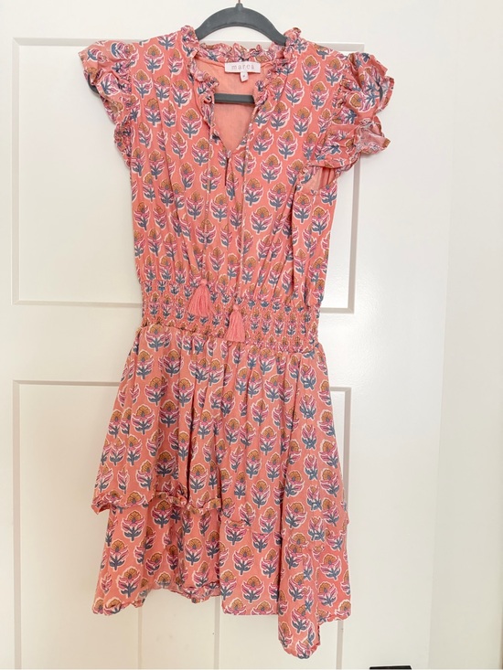 Marea By Liz Joy Dresses & Skirts - Arca Coral Floral Smocked Mini Dress with Tassel Tie